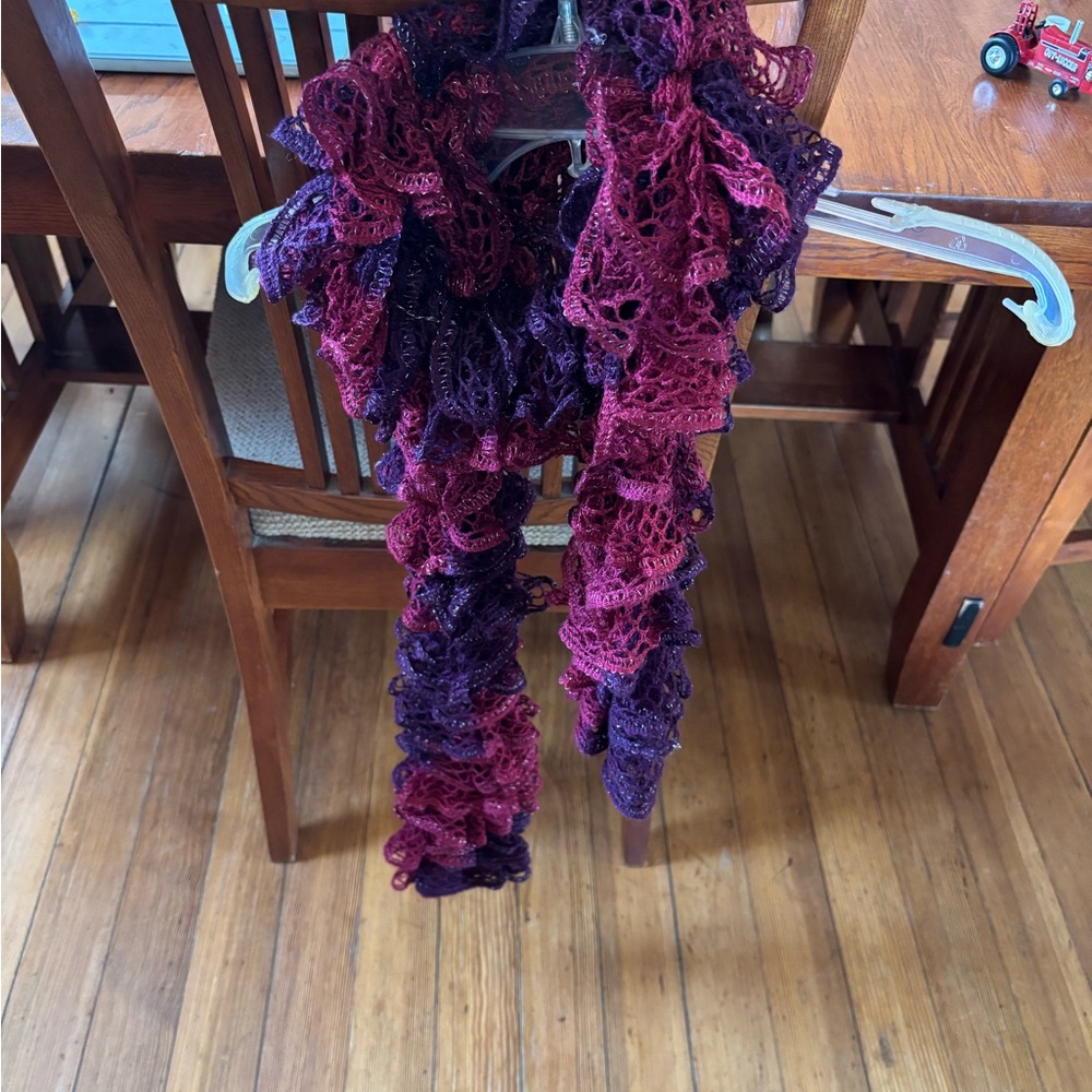 Elegant Purple and Red Ruffled Scarf